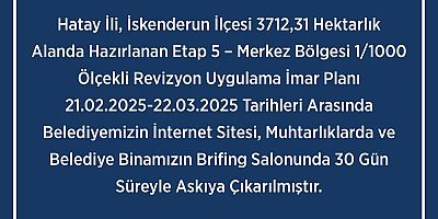 İSKENDERUN BELEDİYESİNDEN KAMUOYUNA DUYURU